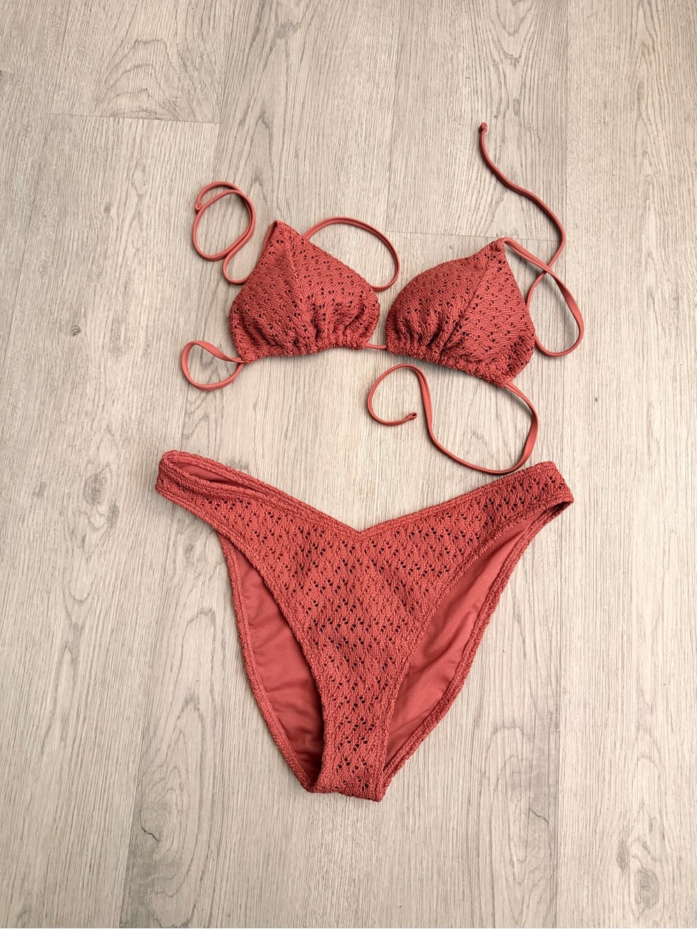 Hollister Terracotta Crochet Triangle Bikini Set